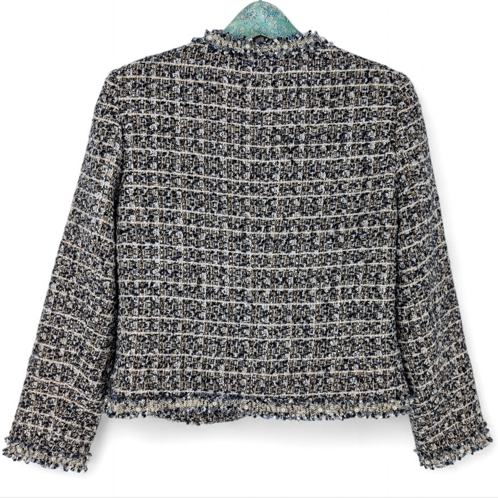 Stella + Lorenzo Tweed Jacket Blazer Navy Blue Small Preppy Old Money - Picture 6 of 8